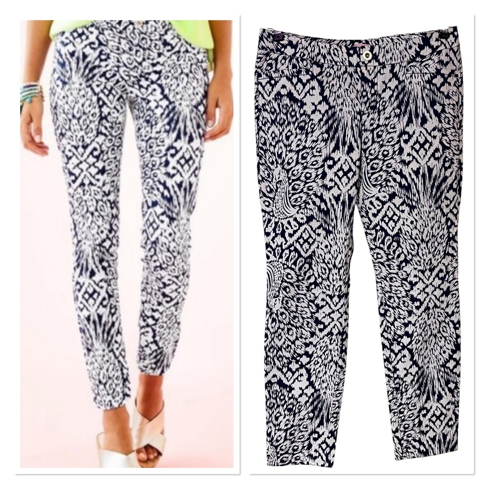 Lilly Pulitzer Kelly Skinny Ankle Pant Bright Navy Pineapple Party Ikat 6 NEW